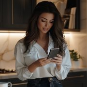 content creator smiles at her phone as she learns about the Top Influencer Marketing Platforms For creators to get brand deals