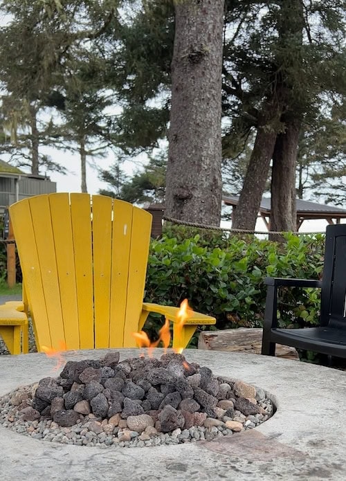 Pacific Sands Beach Resort Review - Weekend in Tofino 5 sitting at the fireside grill at pacific sands resort tofino