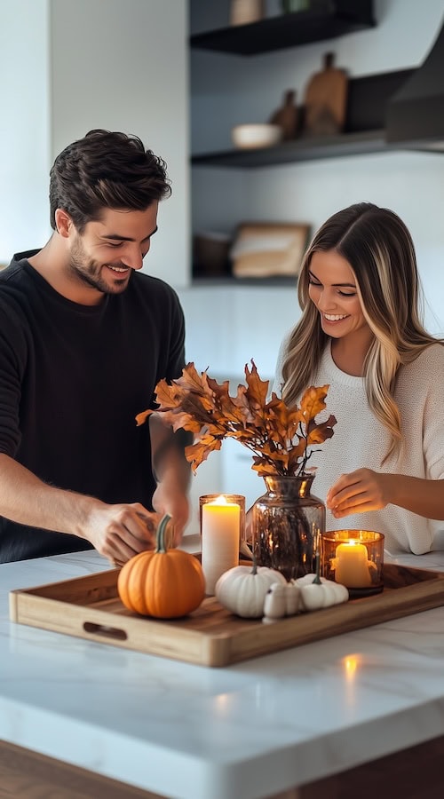 couple prepares thanksgiving table settings simple November content ideas