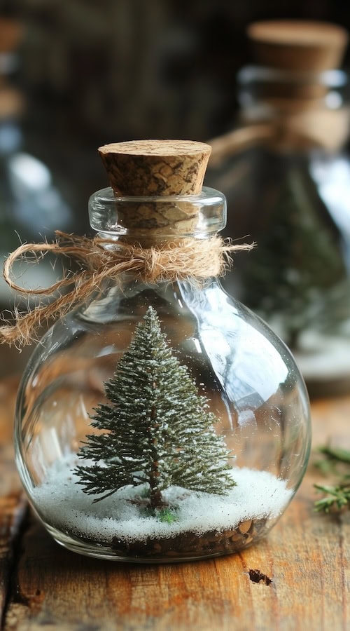 frugal christmas gift idea glass jar with small tree and winter scape diy