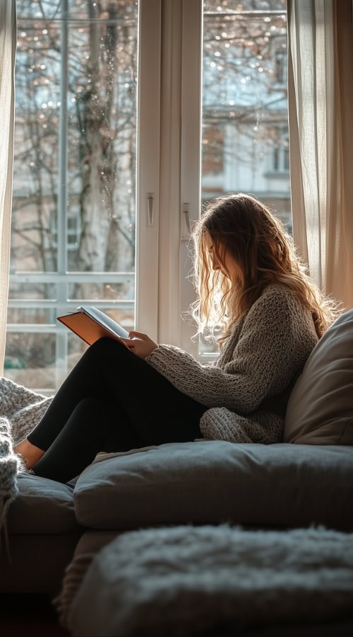 young woman writes powerful self-improvement new year affirmations in her journal