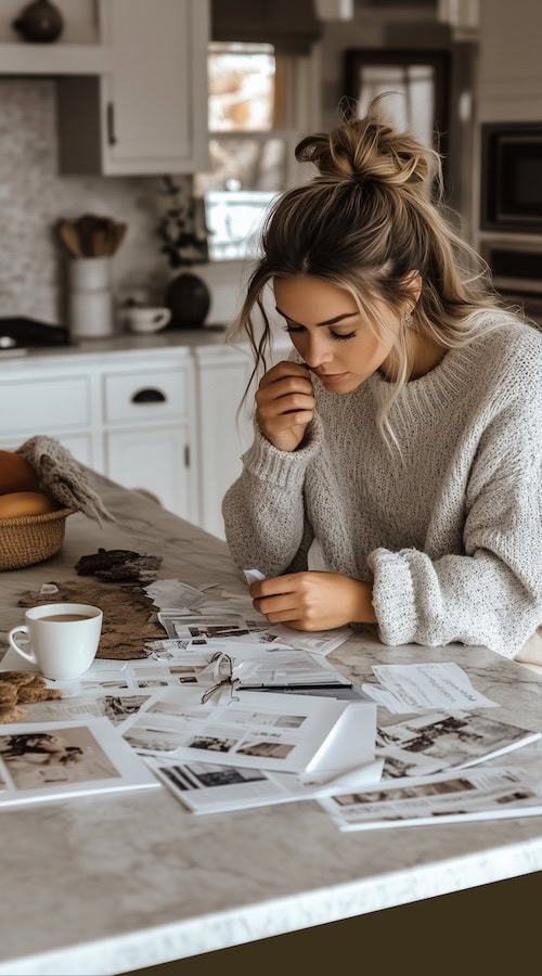 young woman looks at her Your money vision board planner