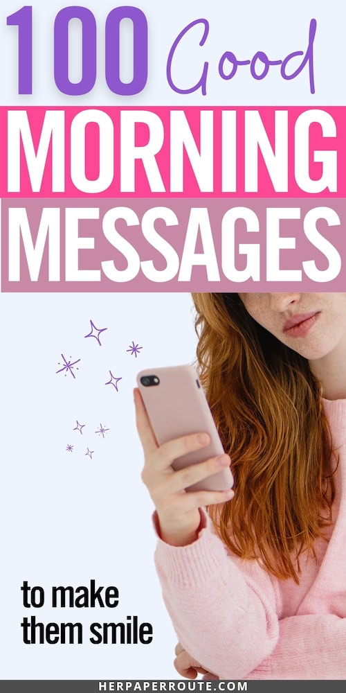 smiling woman looks at phone after texting Funny Good Morning Messages and Greetings