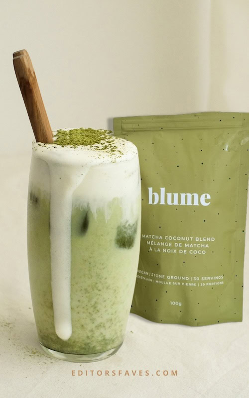 I Tried Blume Superfood Lattes For 365 Days 5 close up of blume superfood latte - matcha coconut latte