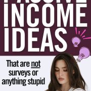 Young woman with laptiop computer starts an online passive income stream under the words Passive Income Ideas